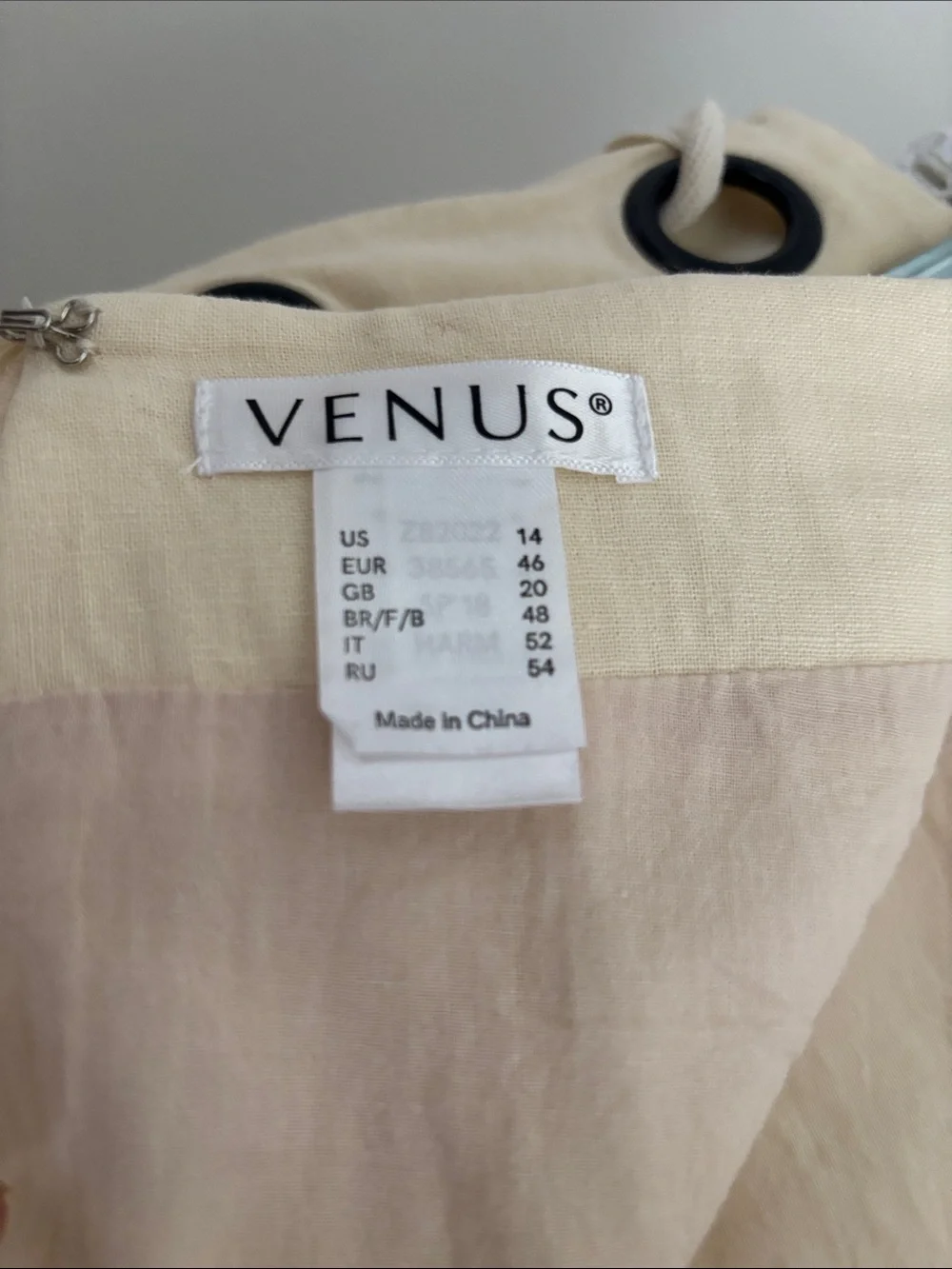 VENUS Cream Linen Blend Midi Skirt with Side Grommet Tie Side Slit Women’s Sz 14